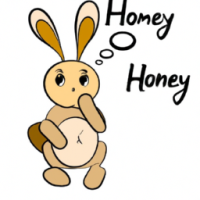 a funny bunny thinking about honey