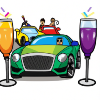Supercars with celebreties and party drinks